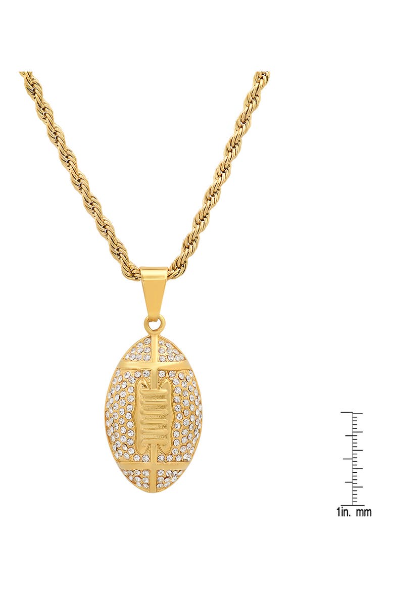 Mens' 18K Gold Plate Stainless Steel Crystal Pavé Football Pendant Necklace, Alternate, color, GOLD
