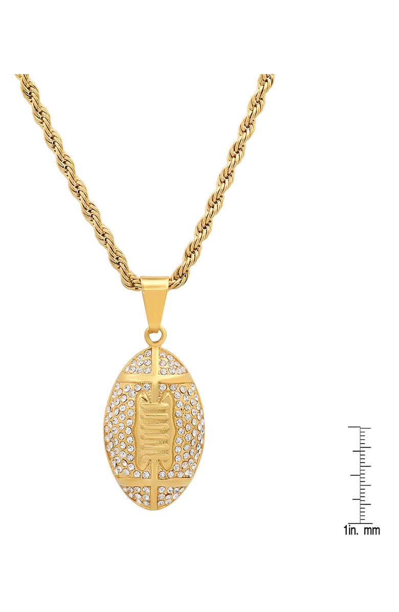 HMY JEWELRY Mens' 18K Gold Plate Stainless Steel Crystal Pavé Football Pendant Necklace, Alternate, color, Gold