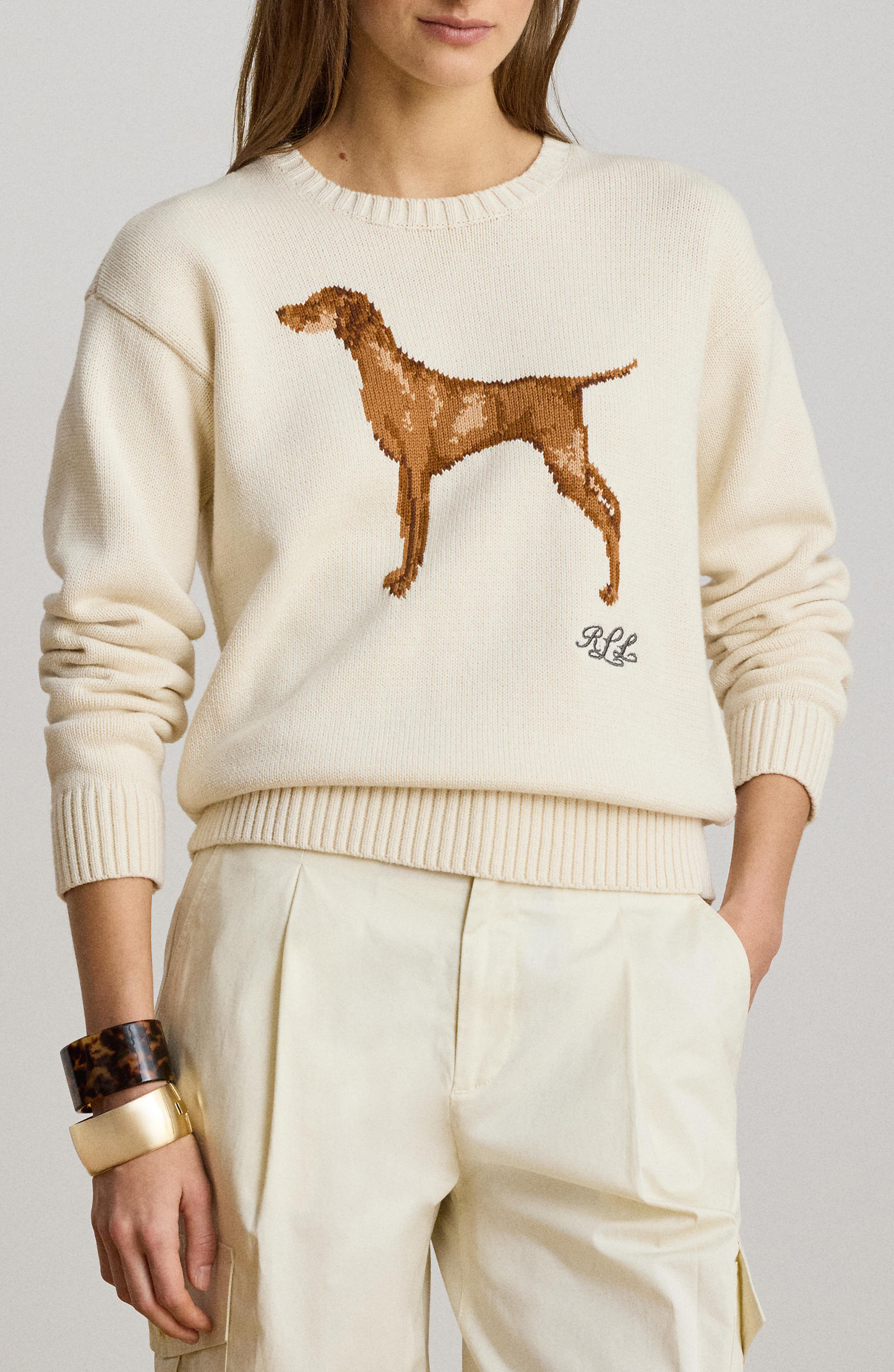 Lauren Ralph Lauren Viszla Graphic Cotton Intarsia Sweater (Women
