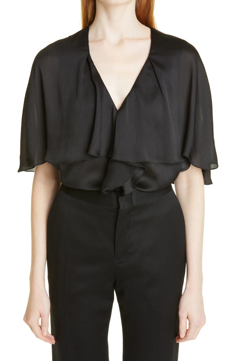 Lela Rose Cape Overlay Chiffon Blouse, Main, color,