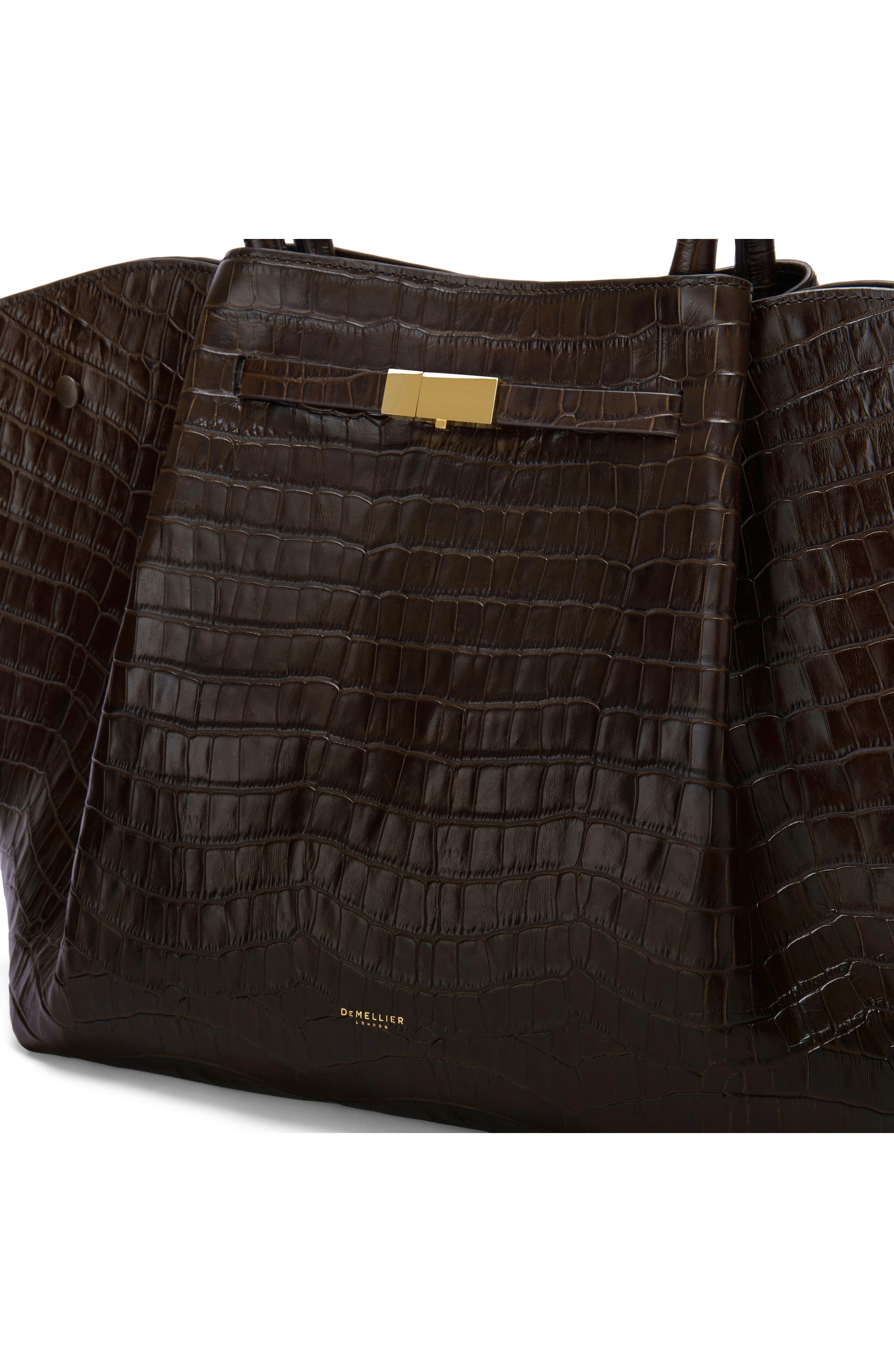 The New York Croc Embossed Leather Tote, Alternate, color, DARK CHOCOLATE