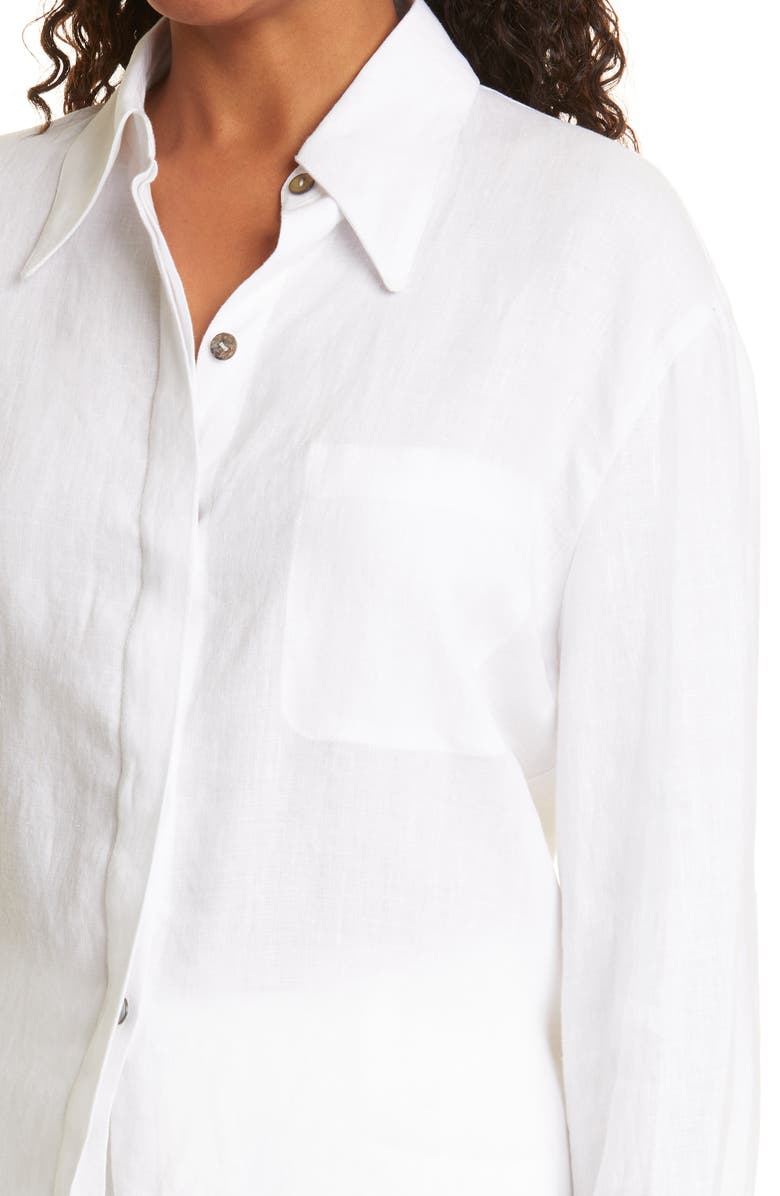 Vince Relaxed Fit Linen Button-Up Shirt, Alternate, color, Optic White
