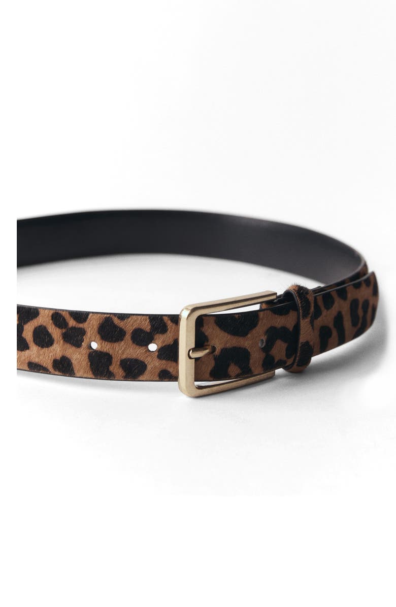 MANGO Leopard Print Genuine Calf Hair Belt, Alternate, color, 