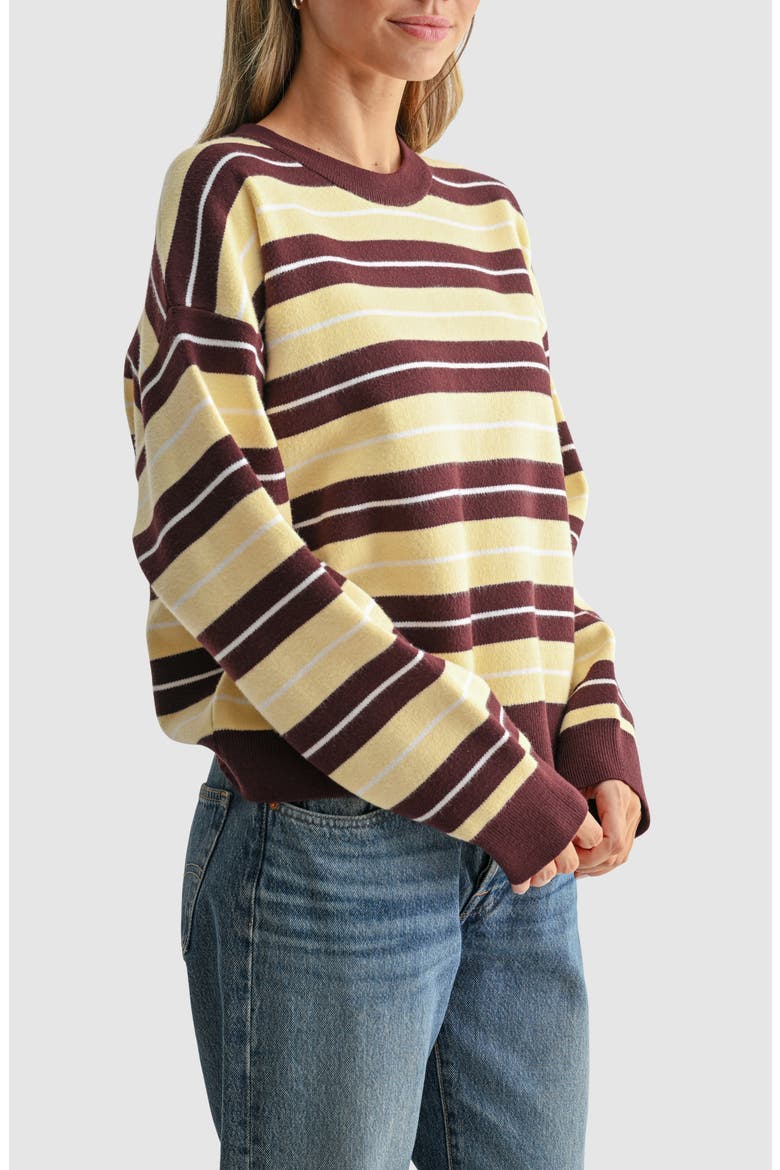 Striped Crewneck Sweater, Alternate, color, YELLOW BROWN STRIPE