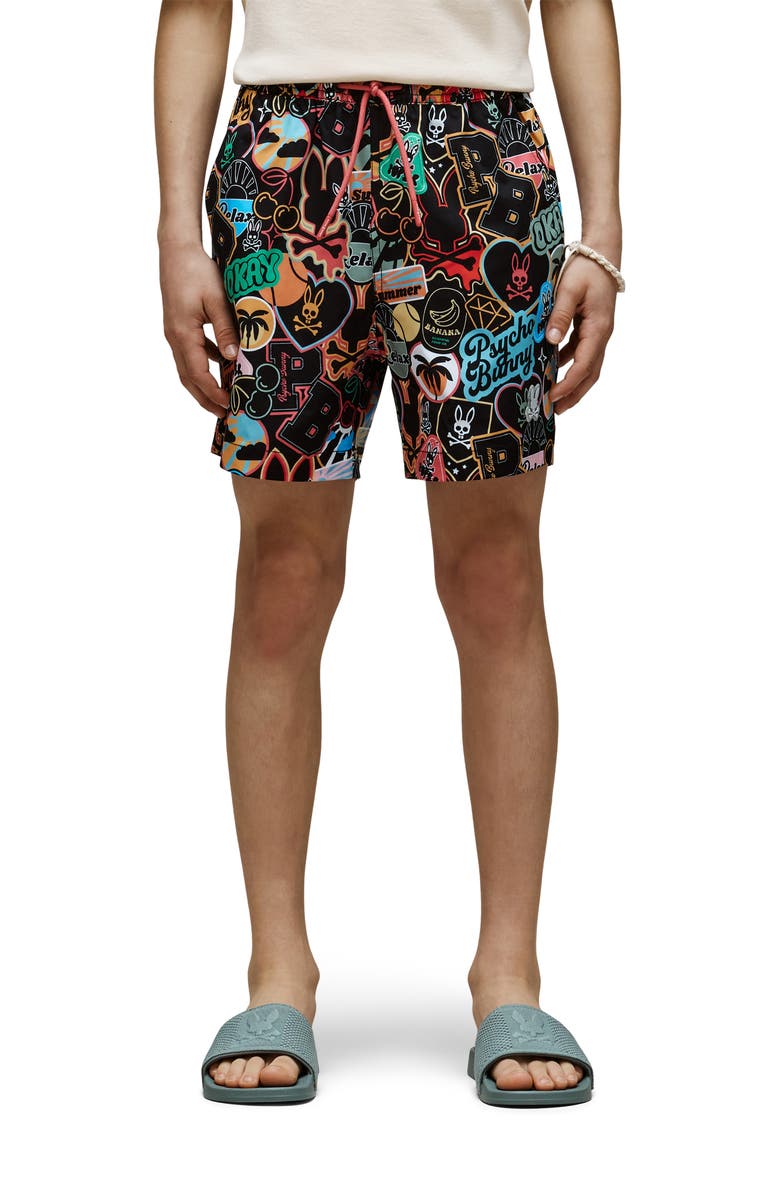 Psycho Bunny Kids' Marco Swim Trunks, Alternate, color, Black