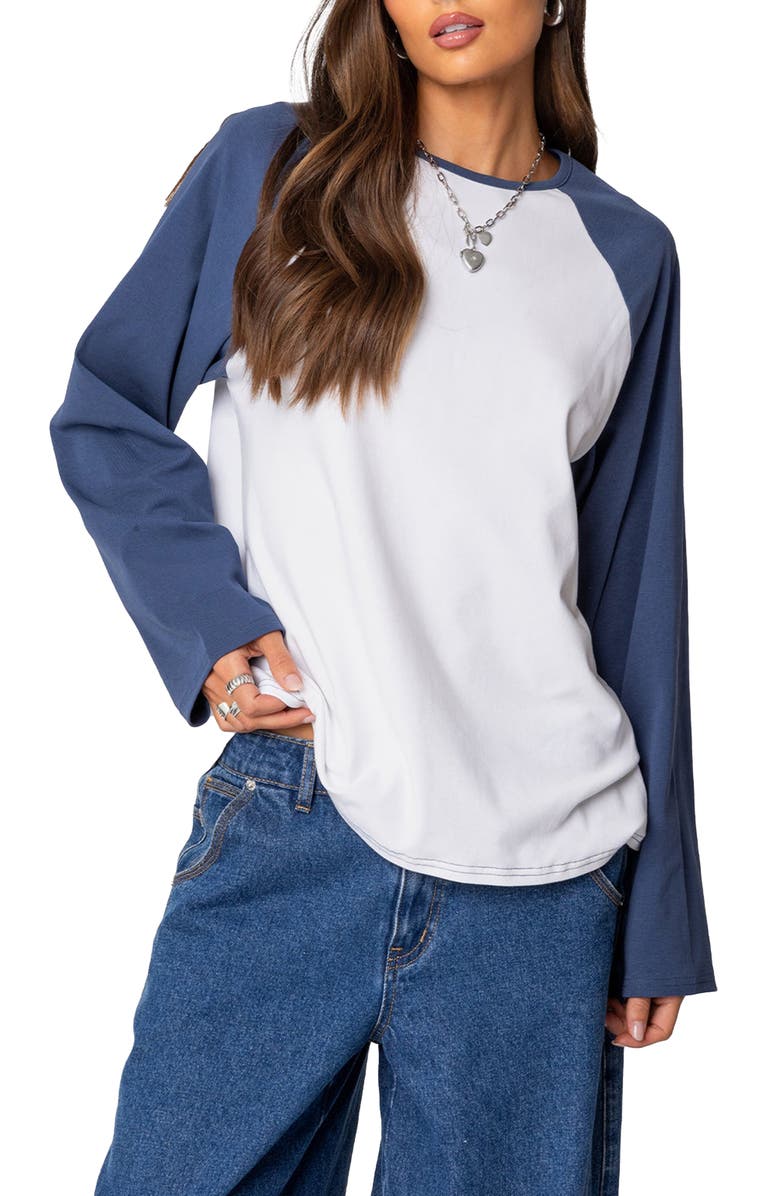 EDIKTED Oversize Long Sleeve Stretch Cotton T-Shirt, Main, color, White