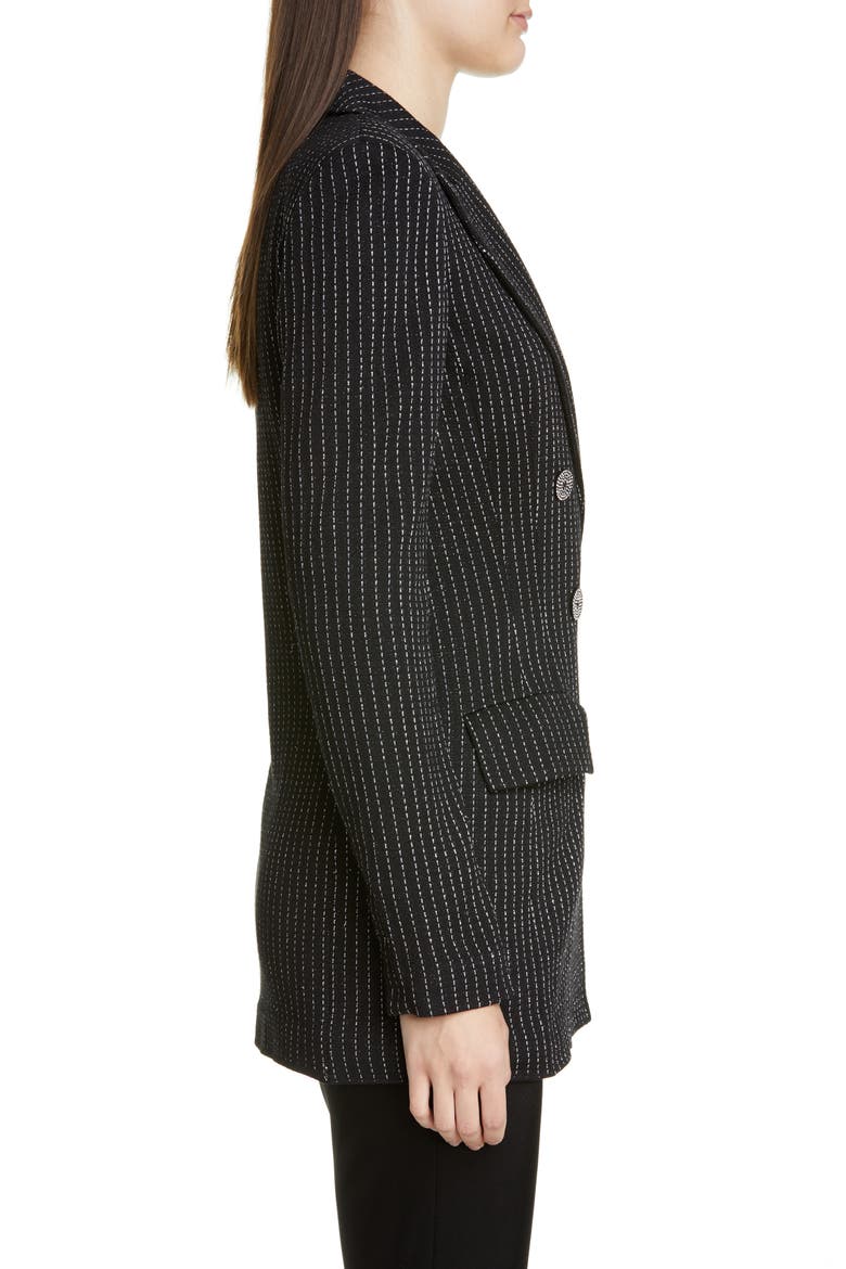 Evening Paillette Pinstripe Double Breasted Blazer, Alternate, color, CAVIAR/ SILVER