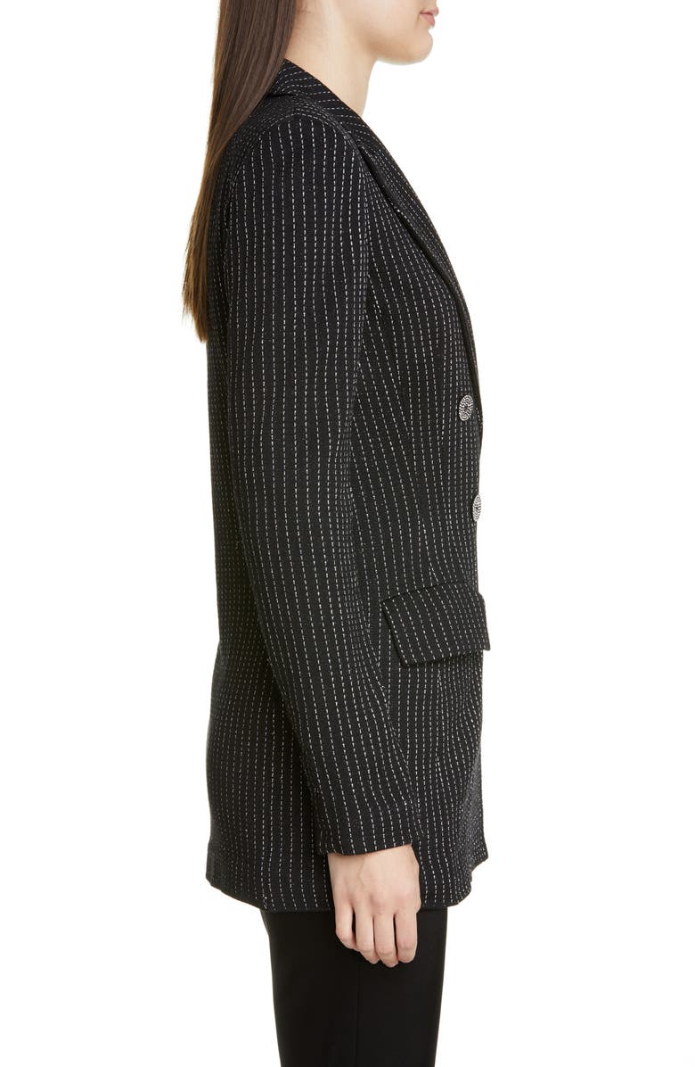 St. John Collection Evening Paillette Pinstripe Double Breasted Blazer, Alternate, color,