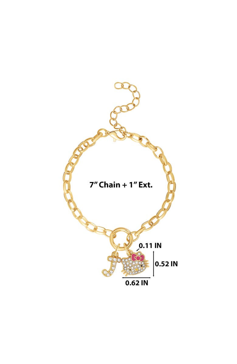 Hello Kitty Initial Crystal Charm Bracelet, Gold-Tone, Adjustable, Alternate, color, Gold Tone