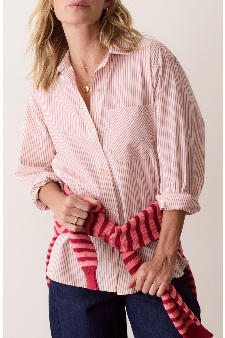 Jane Relaxed Pinstripe Pima Cotton Shirt, Main, color, CRIMSON PINSTRIPE