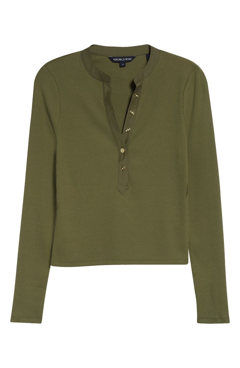 Veronica Beard Jocelyn Rib Stretch Cotton Henley Top, Alternate, color, Stone Army