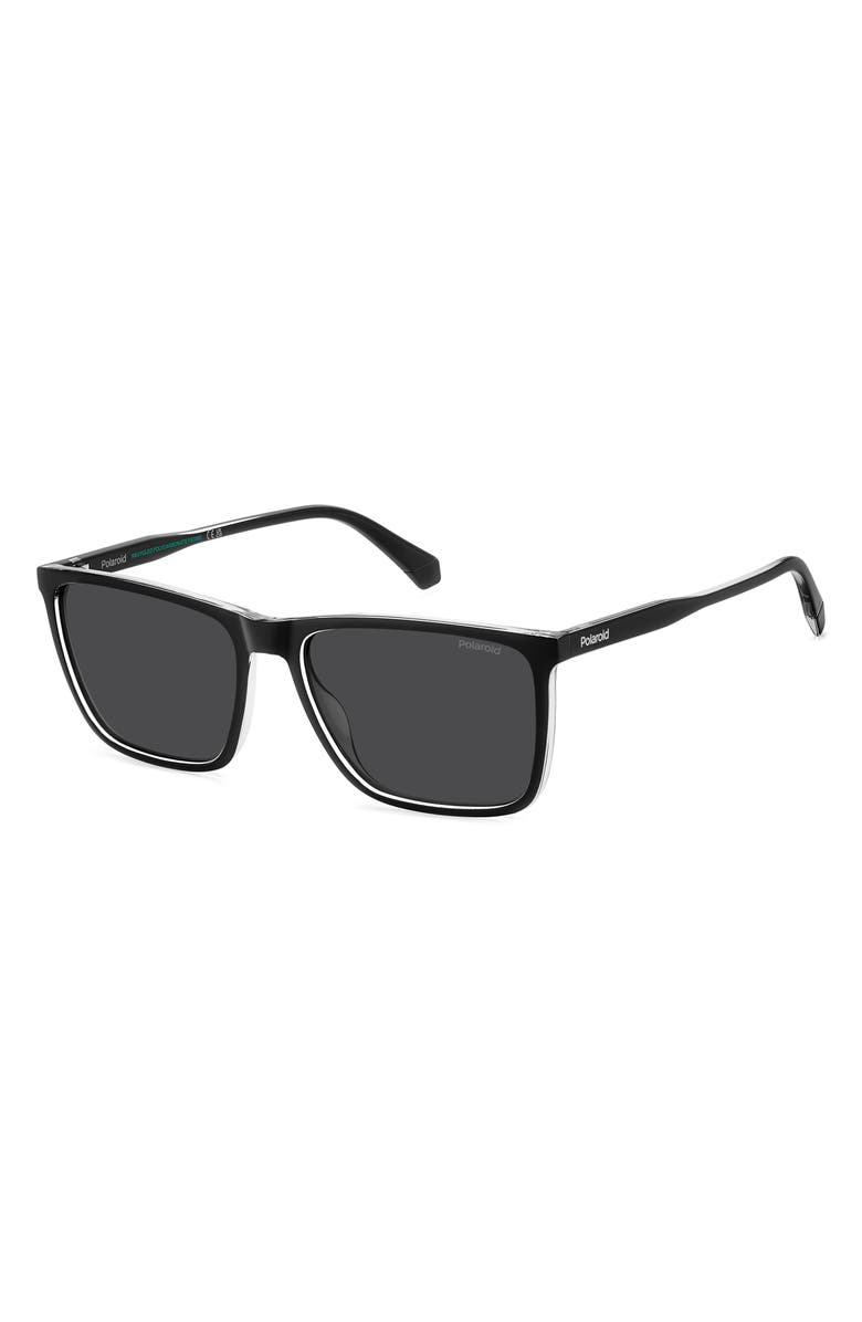 Polaroid 58mm Polarized Rectangular Sunglasses, Alternate, color, Black Crystal/ Grey Polar