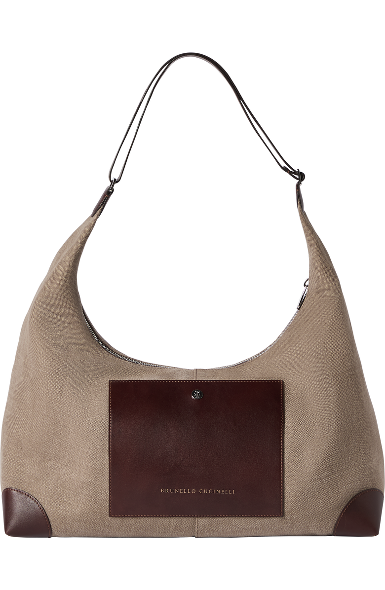 Brunello Cucinelli Canvas and calfskin messenger bag, Main, color, Leather
