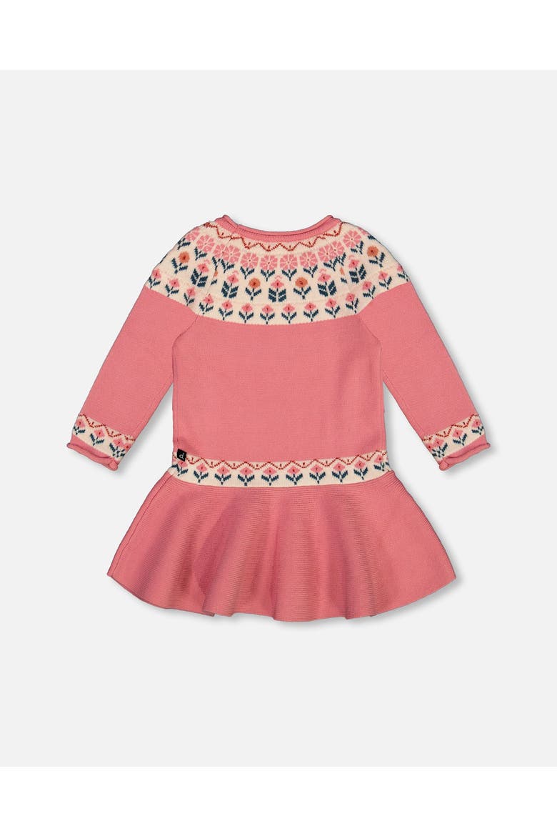 Girl's Knit Dress With Round Intarsia Flowers Light Pink, Alternate, color, Rosette