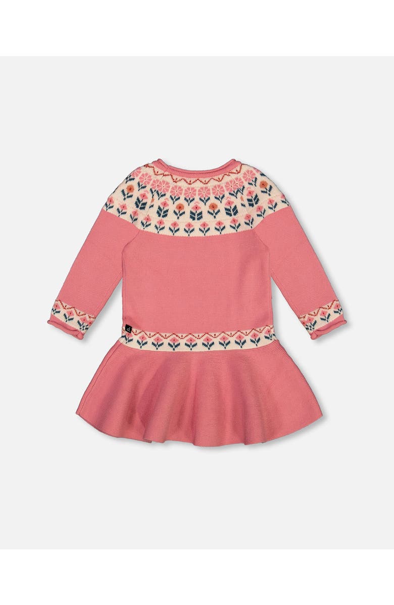 Deux par Deux Girl's Knit Dress With Round Intarsia Flowers Light Pink, Alternate, color,