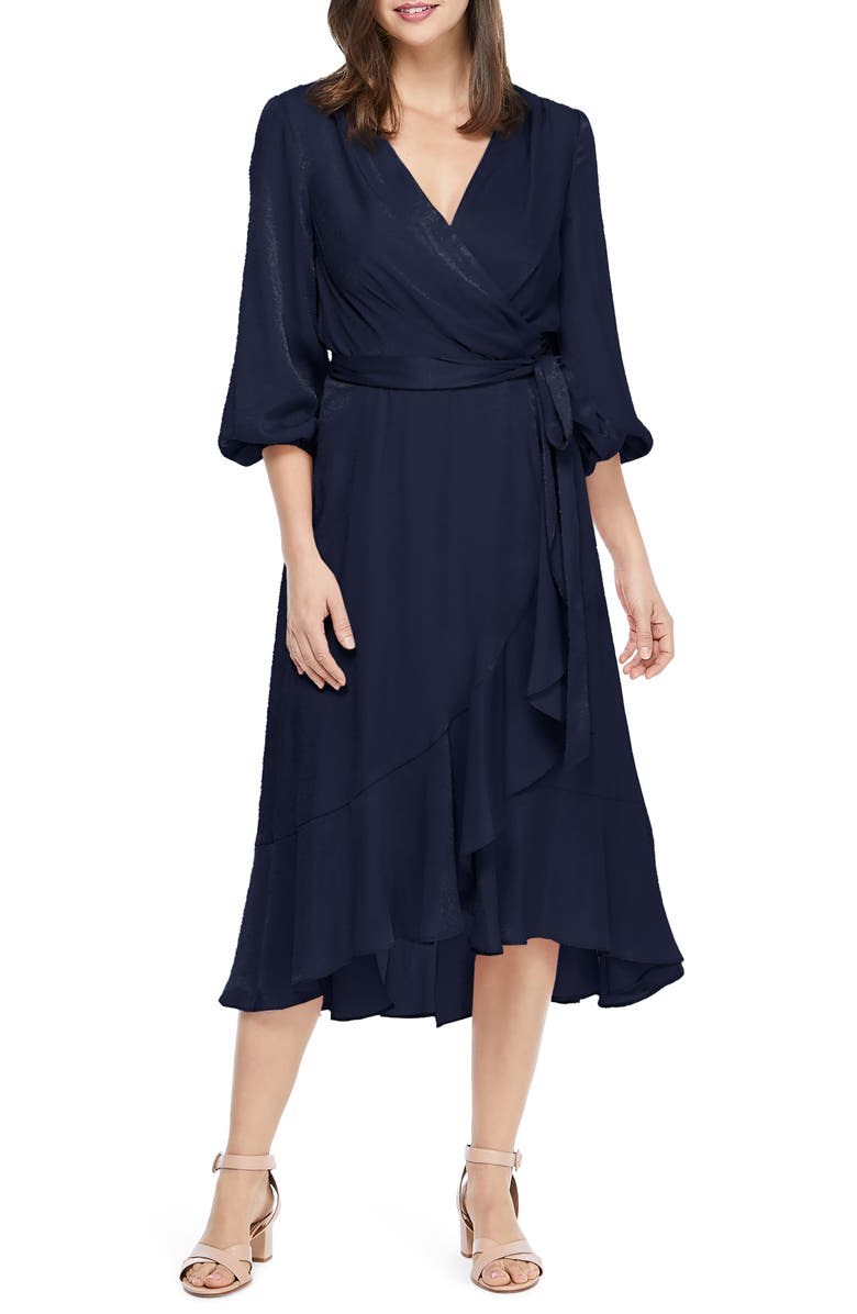 Gal Meets Glam Collection Jennifer Shimmer Satin Wrap Dress, Main, color, 