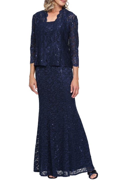 Sequin Lace A-Line Gown with Jacket
