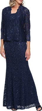 SL FASHIONS Sequin Lace A-Line Gown with Jacket