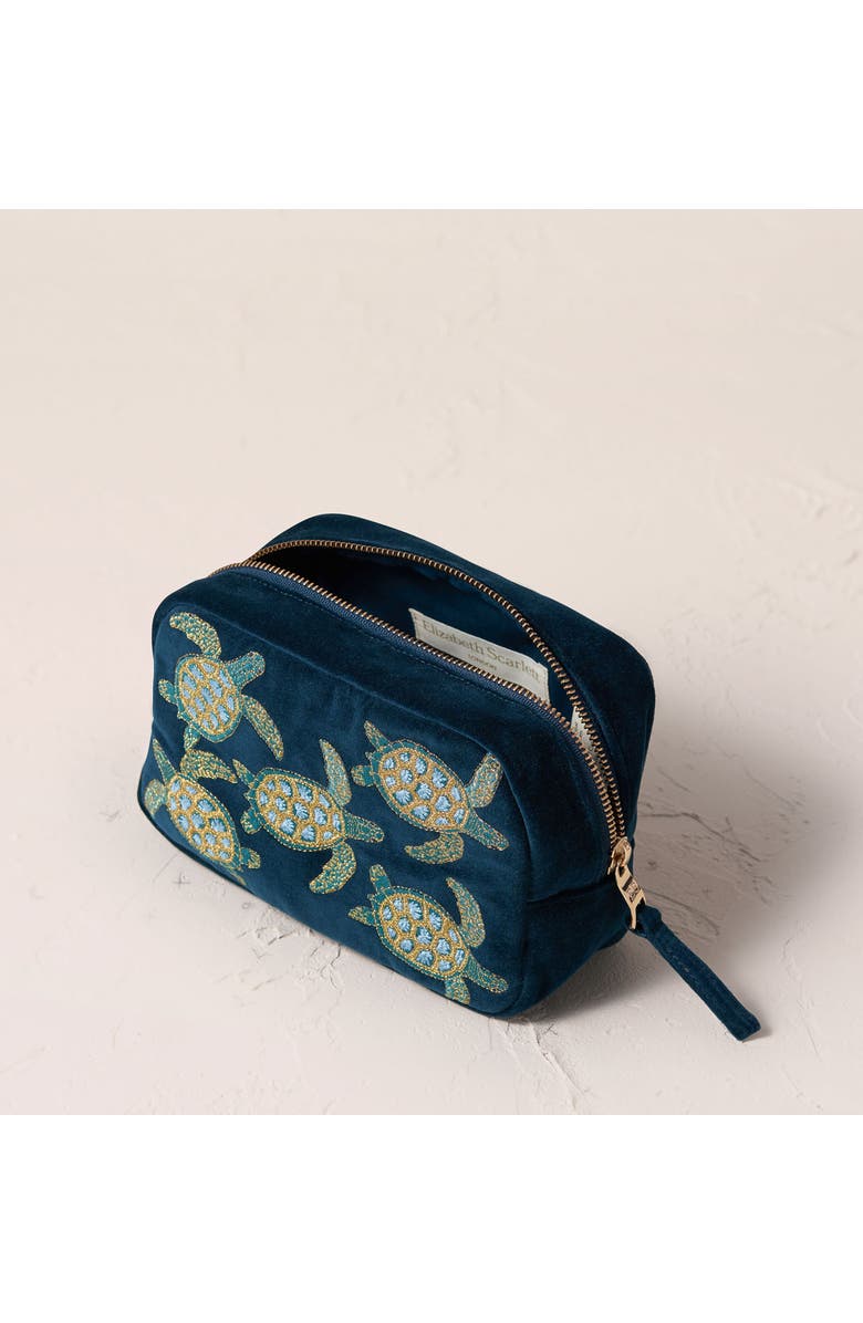Elizabeth Scarlett Turtle Conservation Velvet Makeup Bag, Alternate, color,