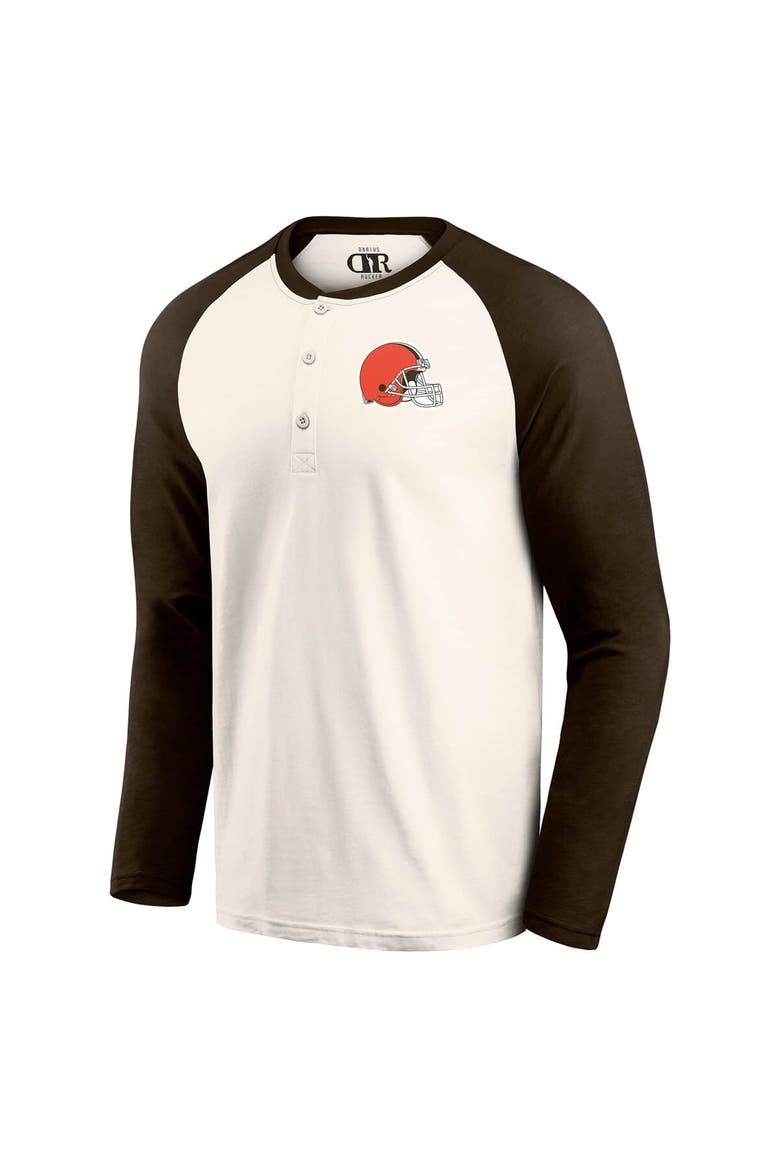 Men's Darius Rucker Collection by Fanatics Cream/Brown Cleveland Browns Raglan Henley T-Shirt, Alternate, color, Cream
