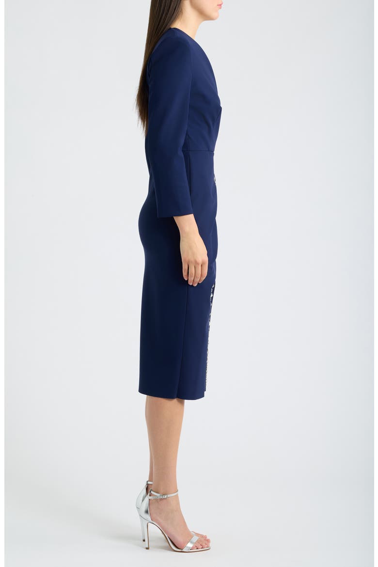 Rhinestone Detail Long Sleeve Cocktail Sheath Dress, Alternate, color, 743 BLU NOTTE