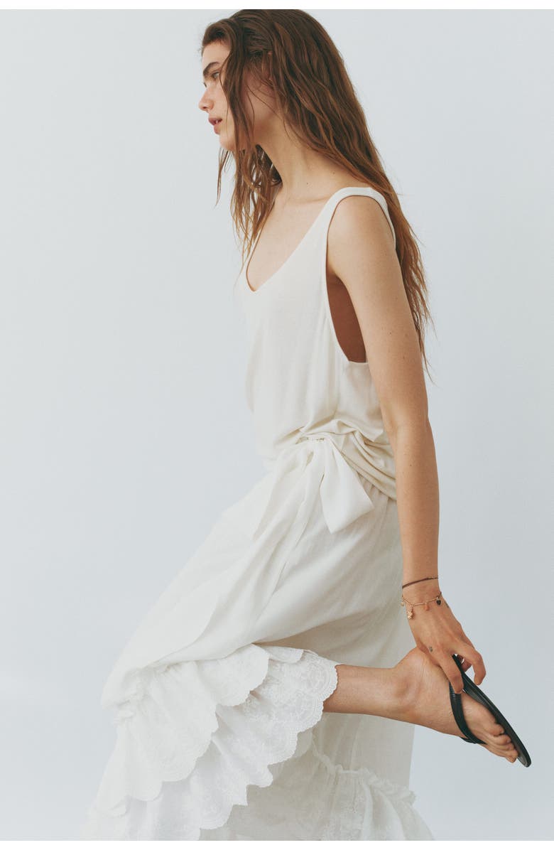 H&M Embroidered Frill-trimmed Skirt, Alternate, color, White