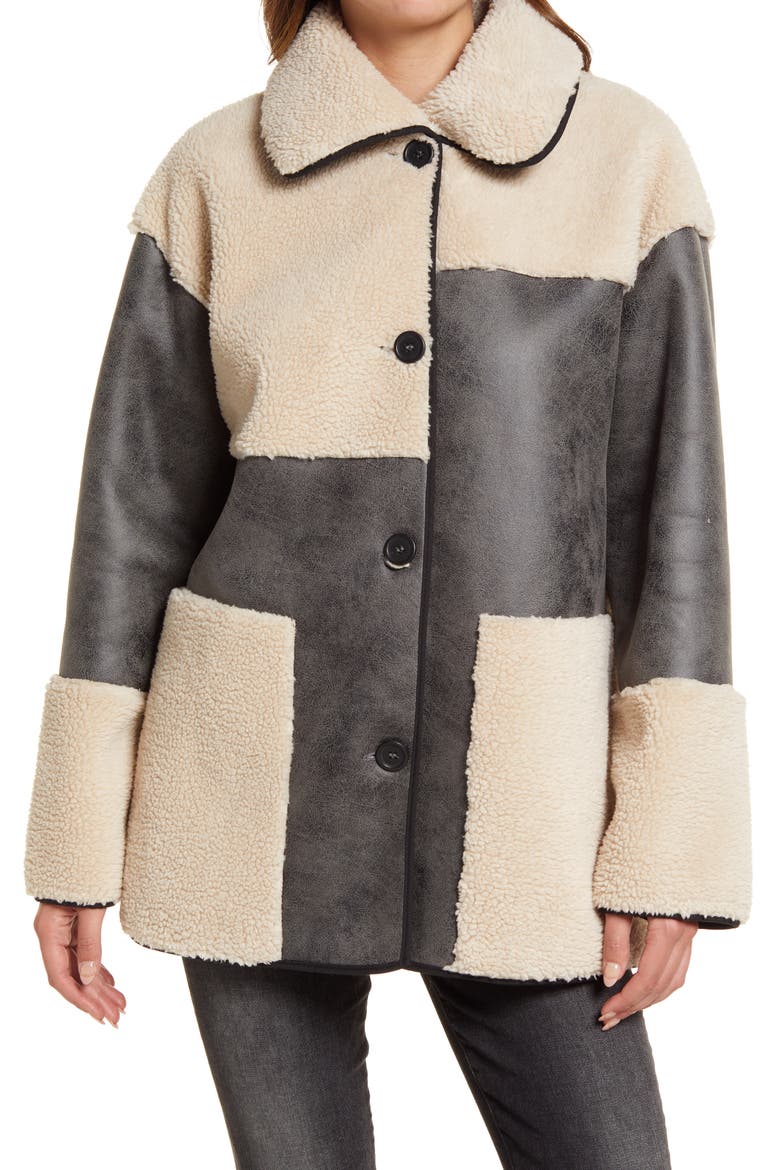 Mixed Media Faux Suede Coat, Alternate, color, GREY TORNADO
