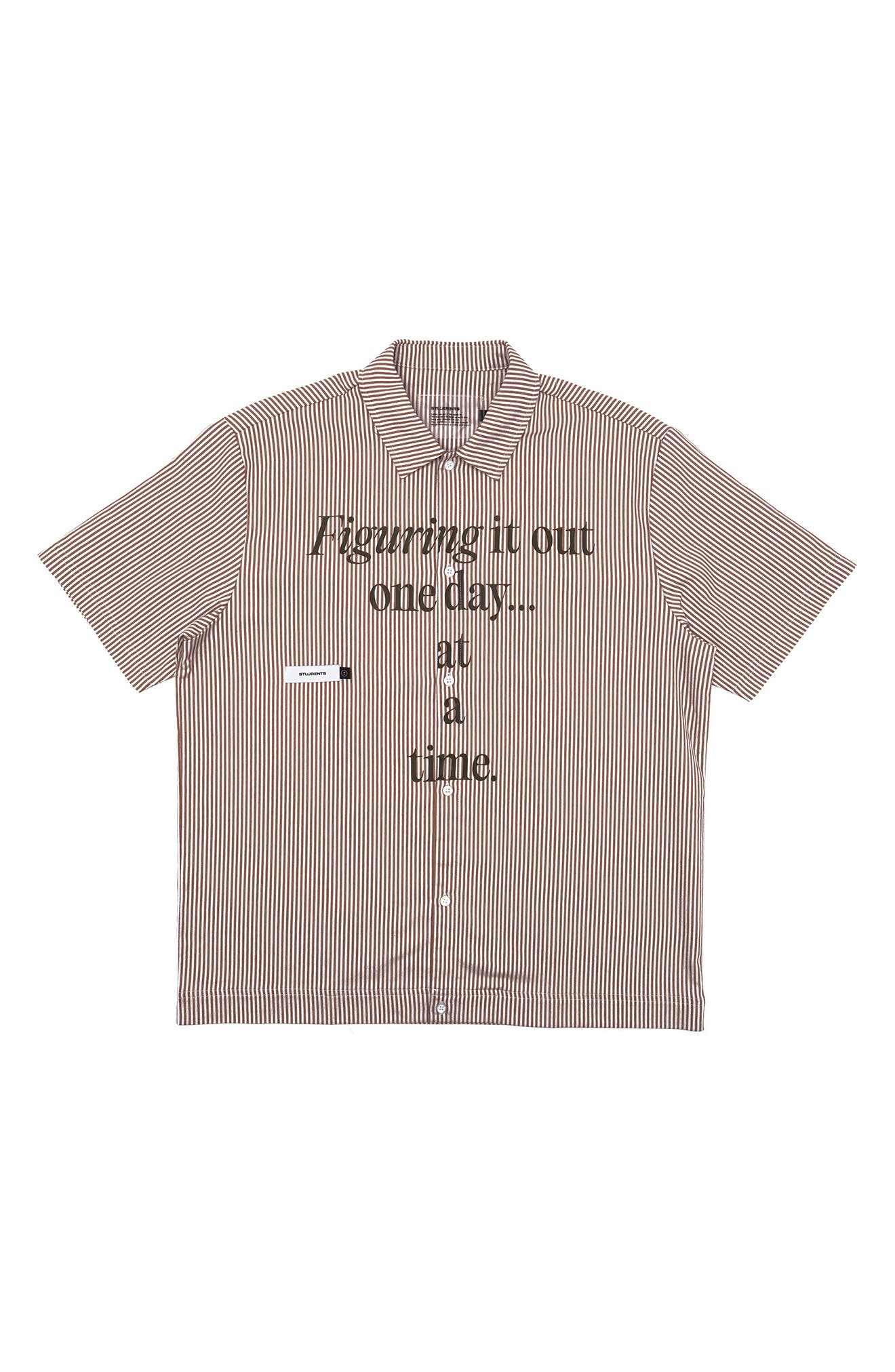 STUDENTS Reymon Stripe Short Sleeve Button-Up Shirt in Brown 