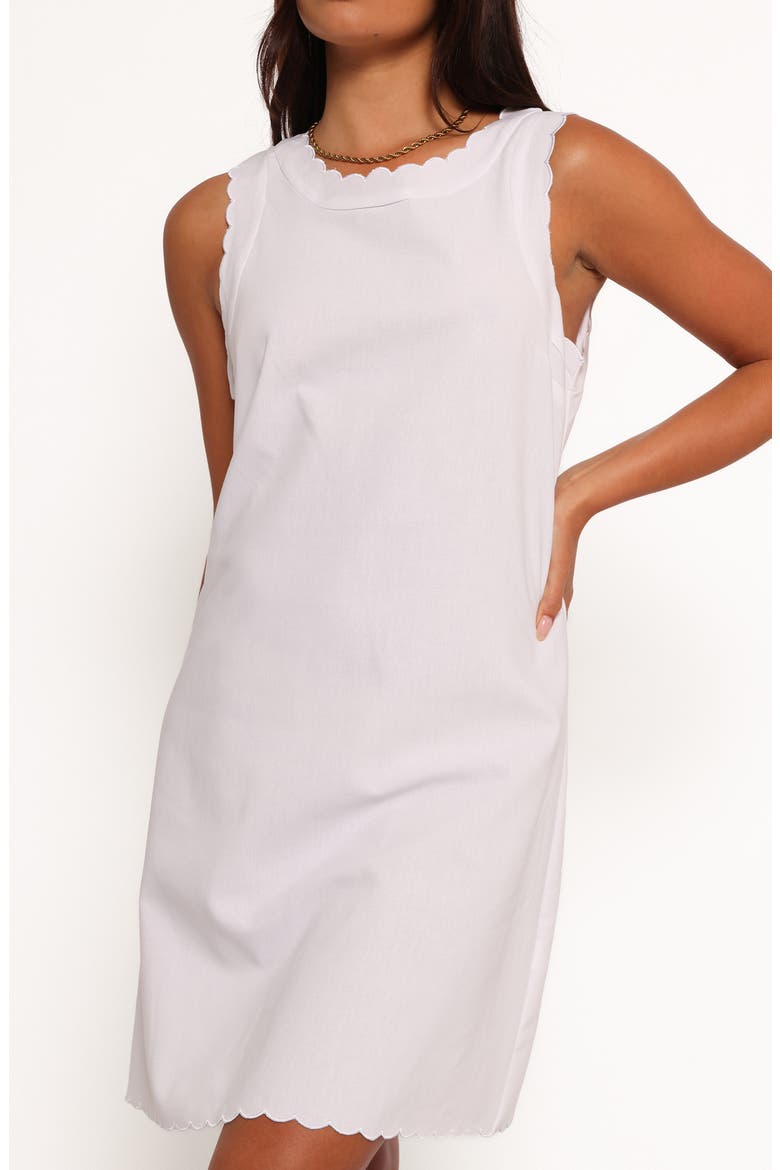 Ariah Scalloped Sleeveless Linen & Cotton Shift Dress, Alternate, color, WHITE