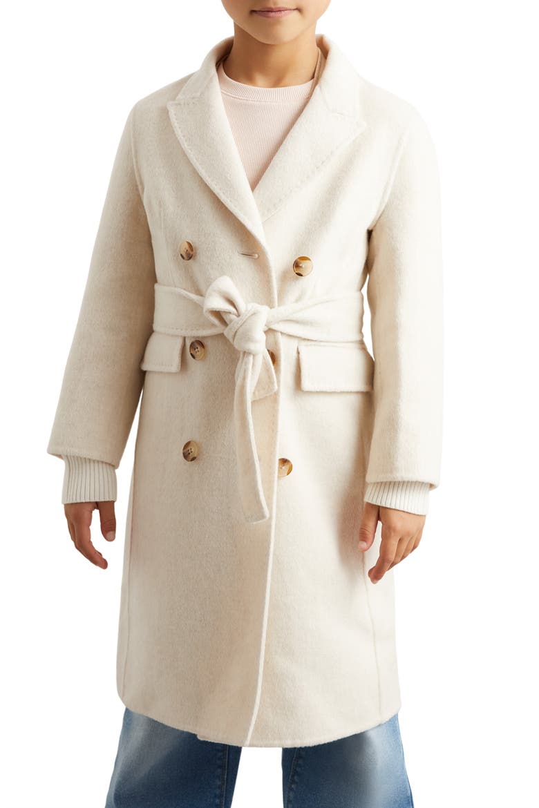 Kids' Maeve Belted Double Breasted Wool Blend Coat, Alternate, color, OATMEAL