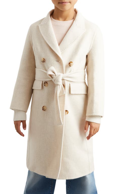 Reiss Kids' Maeve Belted Double Breasted Wool Blend Coat In Neutral