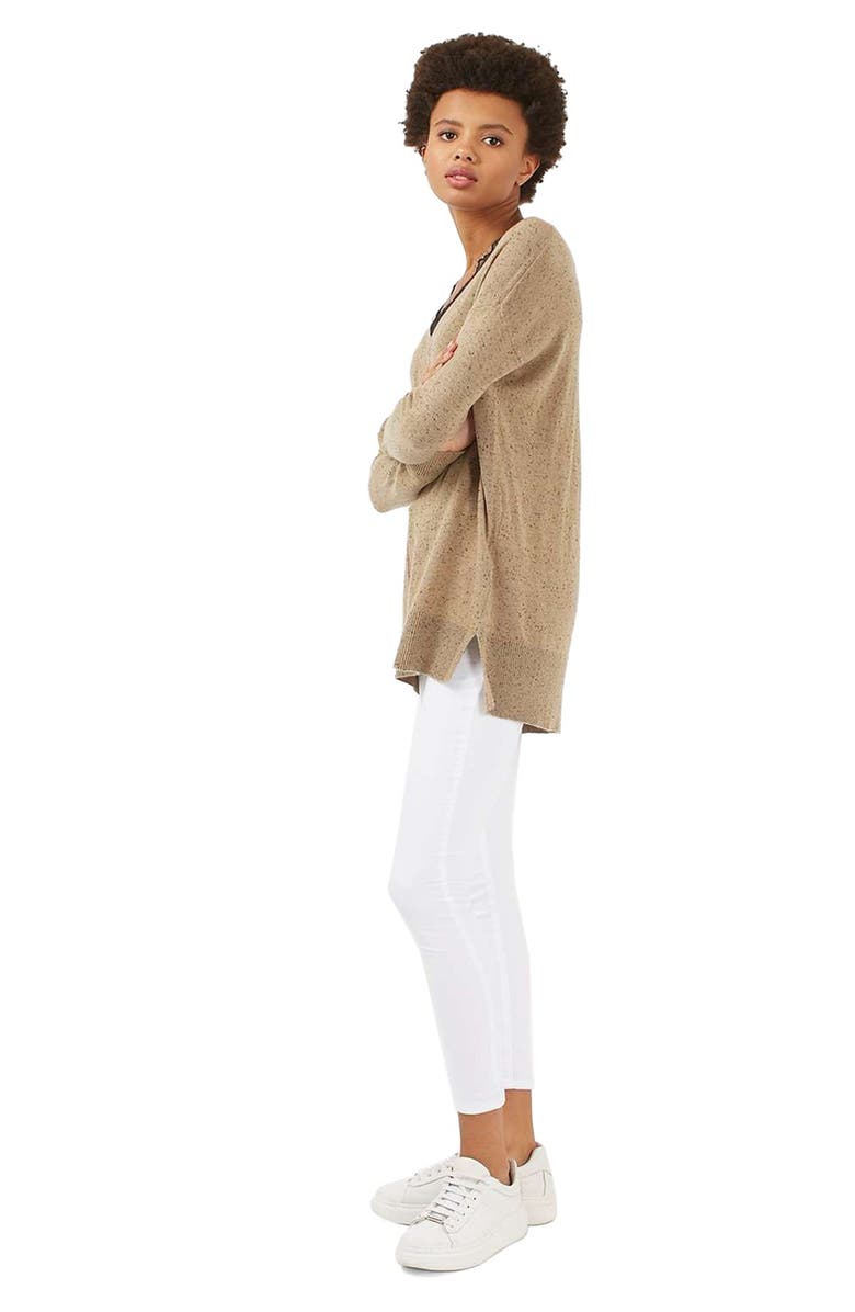 Topshop Lace V-Neck Sweater Tunic, Alternate, color, 