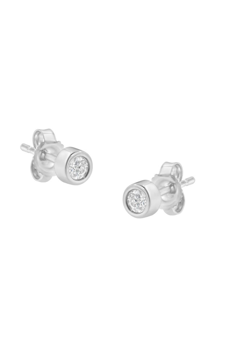 10K Gold 1/7 Ct Round Diamond Bezel- Stud Earrings, Main, color, White