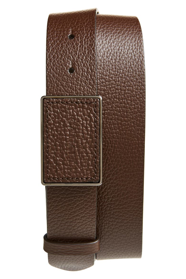 Tumbled Calfskin Leather Belt, Main, color, BROWN