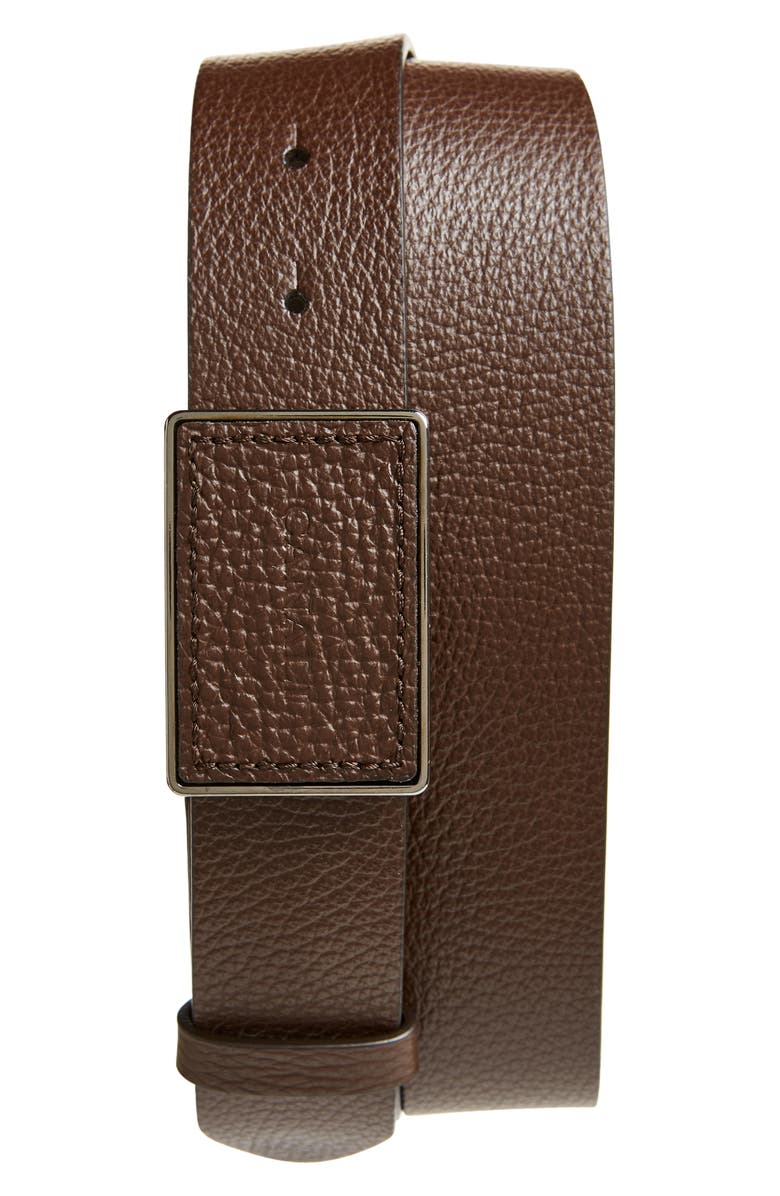 Canali Tumbled Calfskin Leather Belt, Main, color, Brown