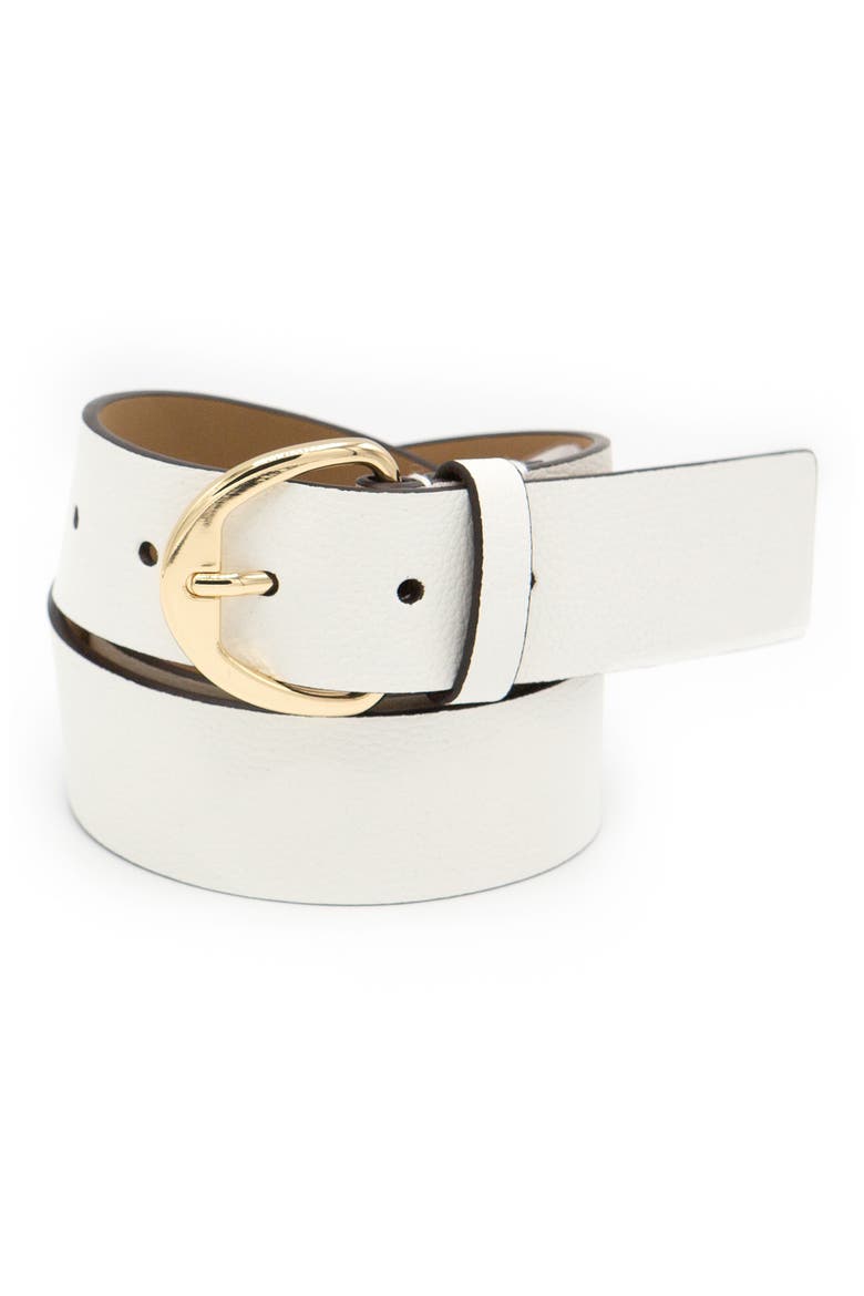 Pebbled Leather Belt, Main, color, OPTIC WHITE