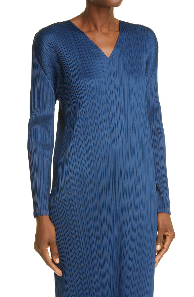 Pleats Please Issey Miyake Pleated Long Sleeve Midi Dress, Alternate, color, 