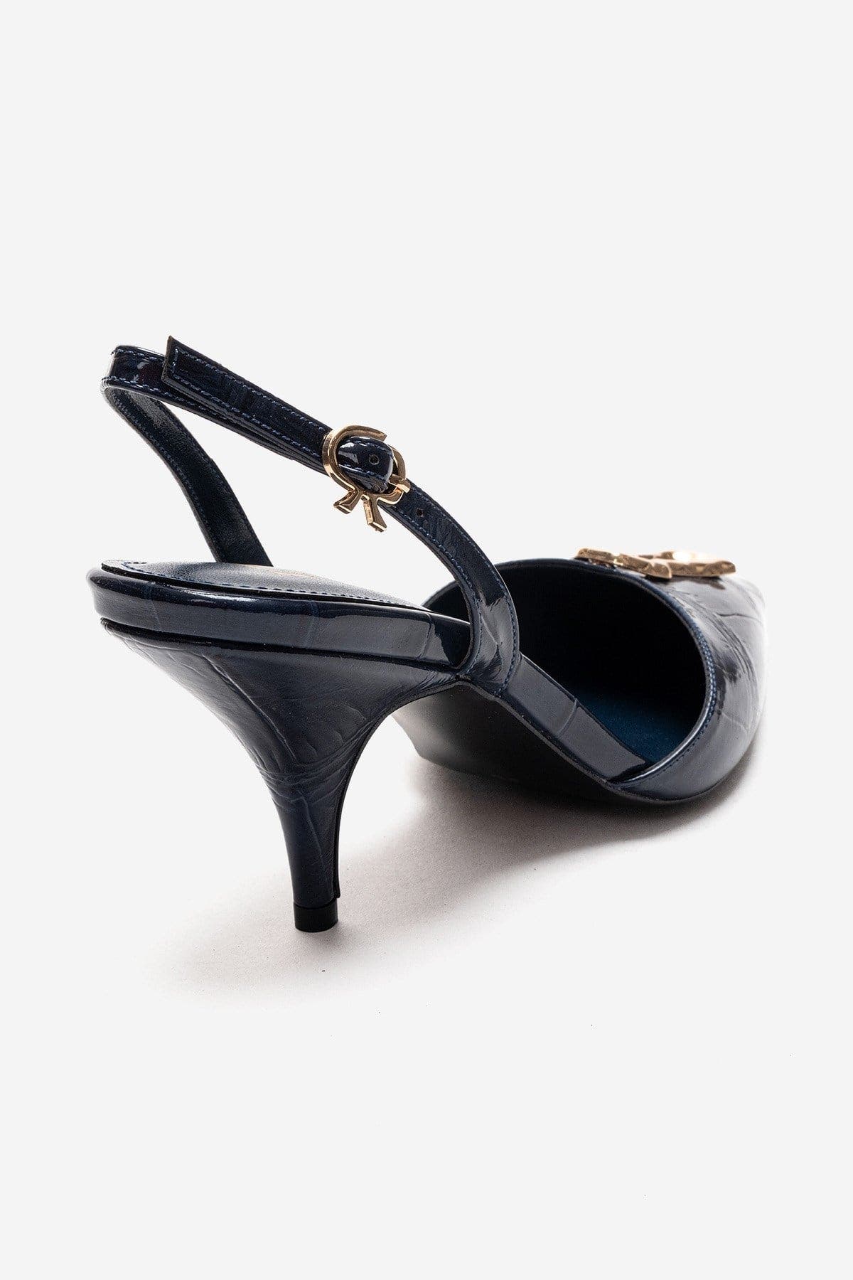 Yvella Buckle Pointed Toe Stiletto Pump, Alternate, color, Navy Print