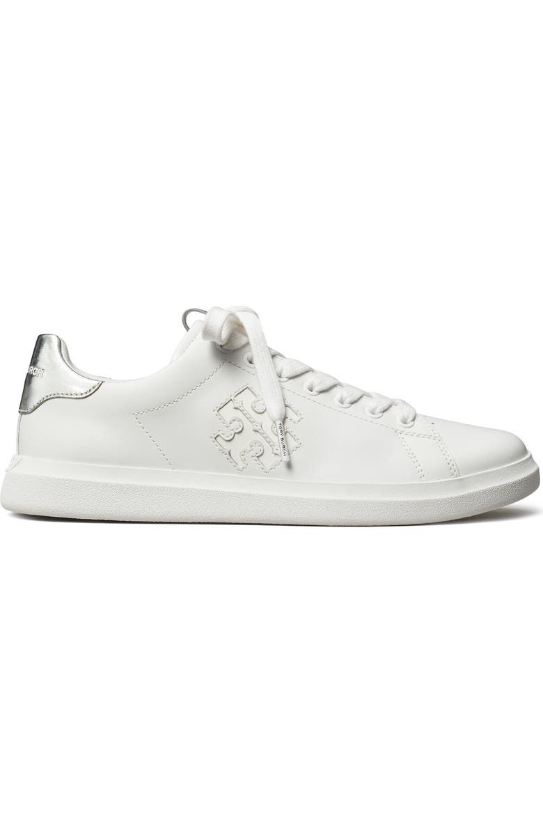 Tory Burch Double T Howell Court Sneaker, Alternate, color, Titanium White / Silver