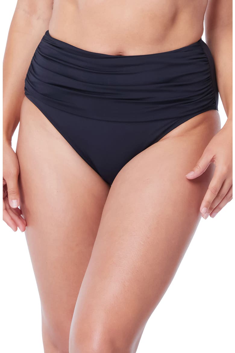 Kore Shirred High Waist Bikini Bottoms, Main, color, BLACK
