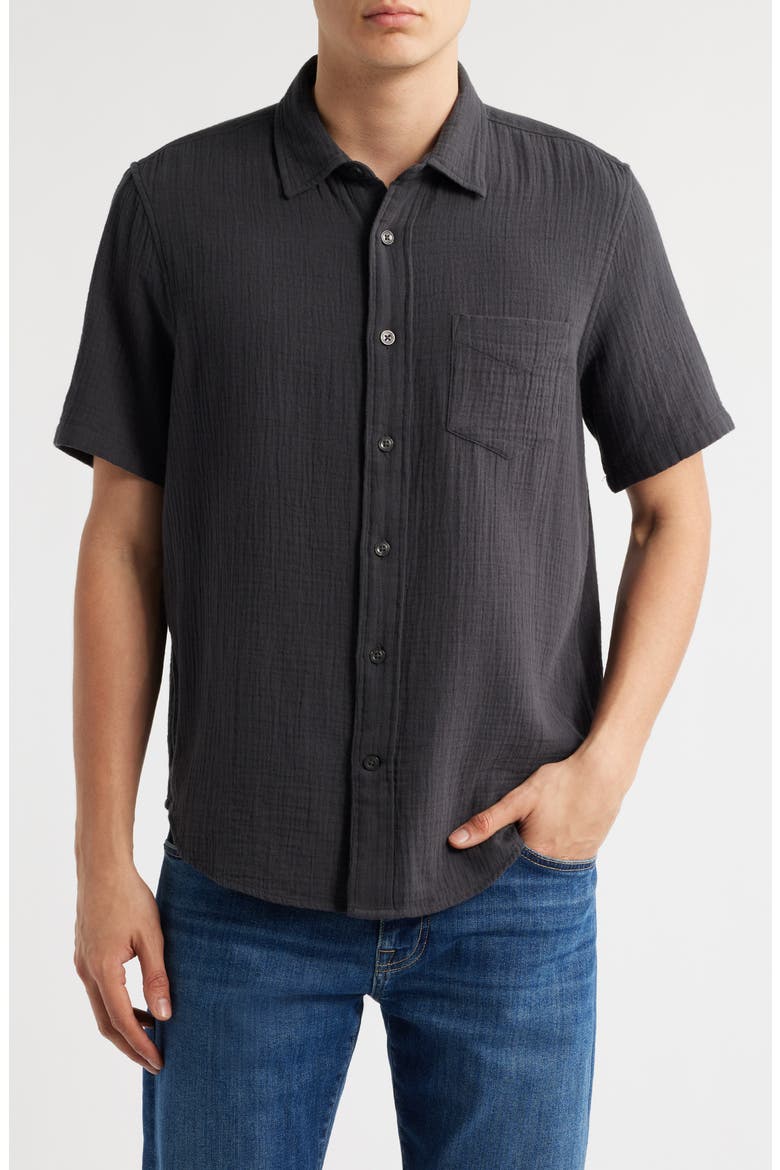 Duo Short Sleeve Gauze Button-Up Shirt, Main, color, GREY PHANTOM