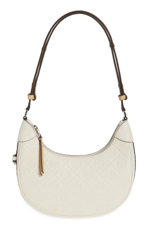 T-Monogram Embossed Crescent Shoulder Bag