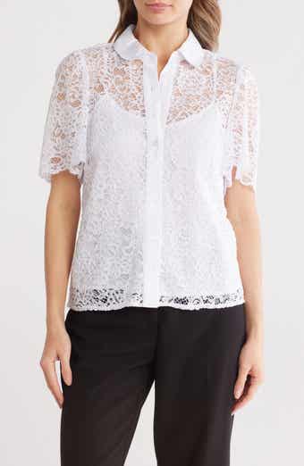 Nanette Lepore Lace Short Sleeve Button-Up Shirt