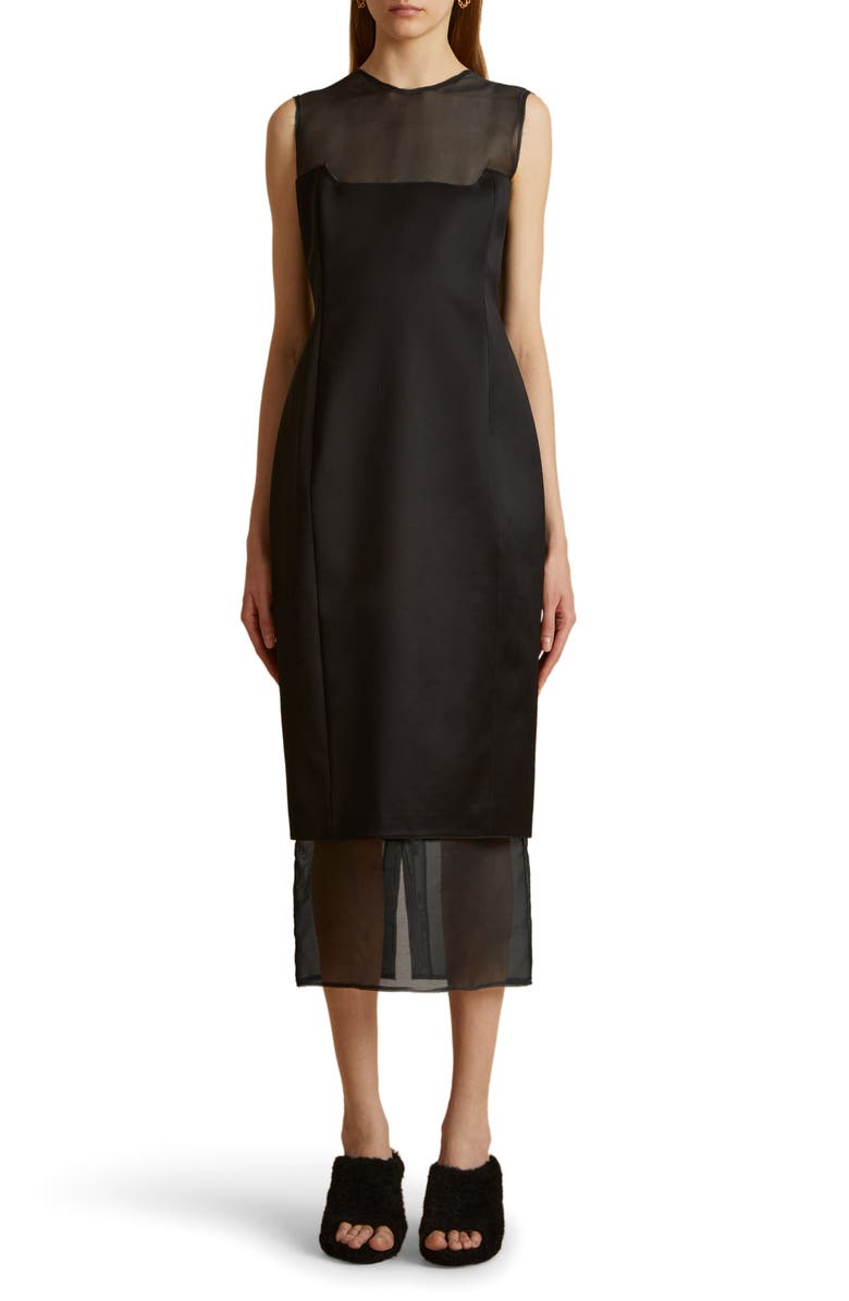 Khaite Dissa Mixed Media Sleeveless Cotton Blend Dress, Main, color, 