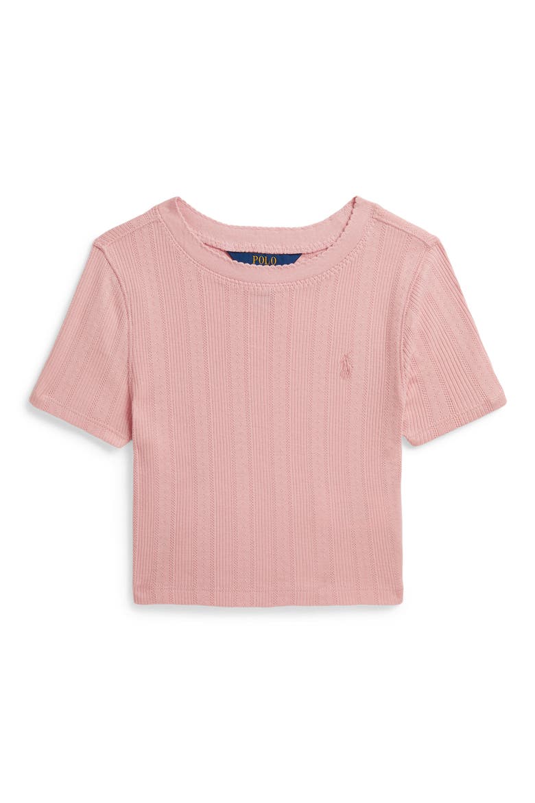 Kids' Pointelle Knit Short Sleeve Top, Main, color, ADIRONDACK ROSE