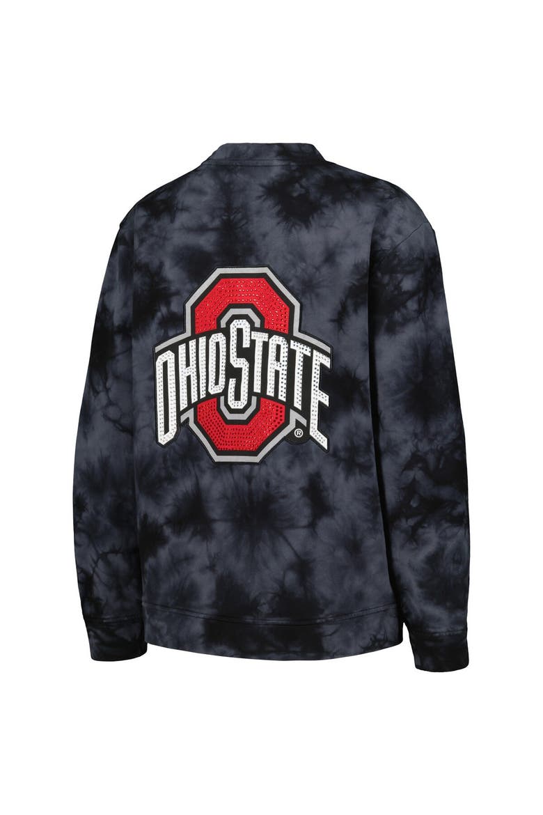 Women's The Wild Collective Black Ohio State Buckeyes Jeweled Tie-Dye Button-Up V-Neck Sweater, Alternate, color, Black