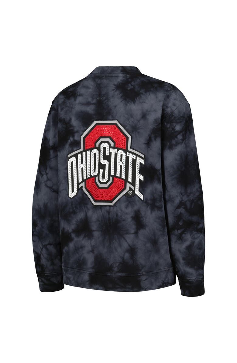 THE WILD COLLECTIVE Women's The Wild Collective Black Ohio State Buckeyes Jeweled Tie-Dye Button-Up V-Neck Sweater, Alternate, color, Black