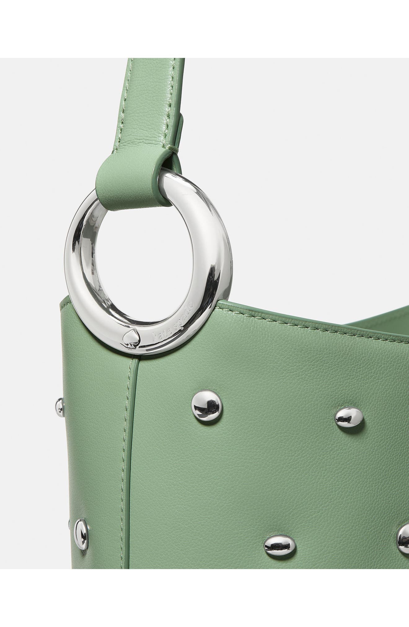 Kate Spade New York halo stud fine grain leather bucket bag, Alternate, color, Crisp Sage