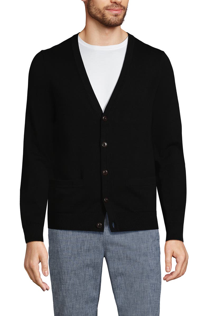 Lands' End Fine Gauge Cotton Cardigan, Main, color, Black