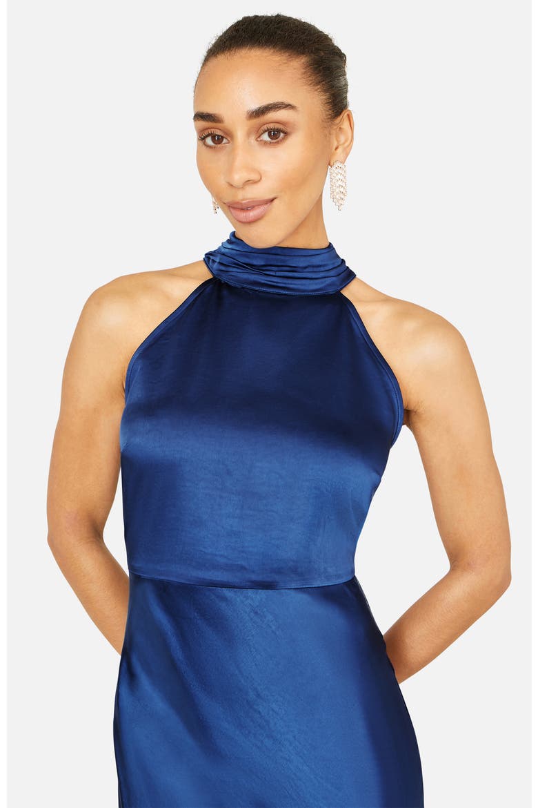 Satin Halter Neck Midi Dress, Alternate, color, Navy